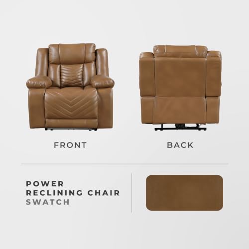 Image of Lexicon Faux Leather Power Recliner Chair with USB Charging Ports, Brown
