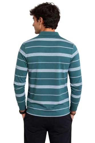 Image of SANE ORIGINALS Full Sleeves Polo Collar Tshirt for Men with Pocket || Stripe Collar and Pocket Tshirt for Men Long Sleeves Navy Blue