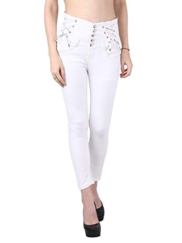 DUPER Women’s Slim Fit, White 5 Buttons, High Waist, Ankle Length, Soft Stretchable Jeans DUPER Women’s Slim Fit, White 5 Buttons, High Waist, Ankle Length, Soft Stretchable Jeans