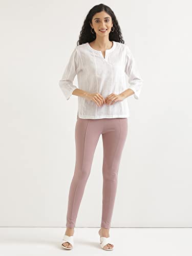 Image of SAADAA Women's Regular Fit High Rise 4-Way Stretchable Pants Yoga, Formal, and Regular Skinny High Waist Leggings 2 Deep Pockets Elastic Waistband Durable Interlock Stitching