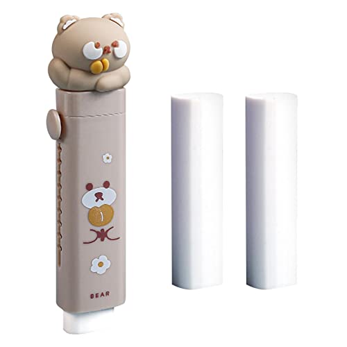 Storaffy Lindas gomas de borrar Borrador retráctil de 1/4 piezas Goma de papelería Kawaii con recambios de borrador de repuesto Borrador de goma de dibujos animados Cosas lindas Útiles escolares