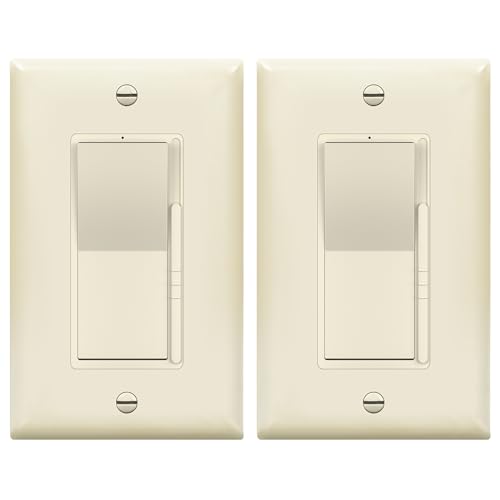 Image of TOPGREENER Kalide Dimmer Light Switch, LED Dimmer Switch, Full Range Dimming, Single Pole /3-Way, 120VAC, 60Hz, 300W LED /CFL, Neutral Wire Not Required, Wall Plate Included, Light Almond, 2 Pack