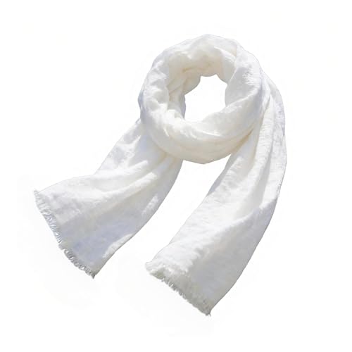 Nydotd Women Summer Cotton Linen Scarf Crinkle Long Beach Shawl Wrap hijab with Fringe (Cream White 71 x 35 Inch)
