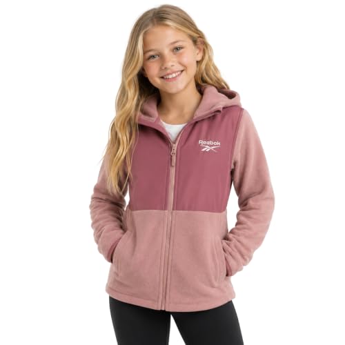 Image of Reebok Girls Fleece Jacket - Weather Resistant Lightweight Polar Fleece Line Zip Up Fleece Jacket for Girls Outerwear Coats