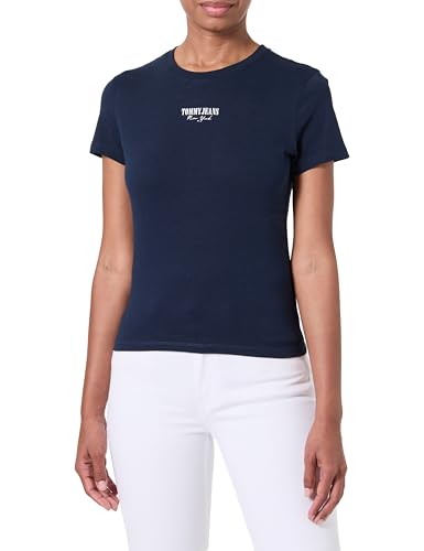 Tommy Jeans Women’s Short Sleeve Slim Essential Logo Cropped T-Shirt, Blue (Dark Night Navy), M