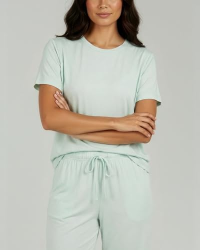 Image of Real Essentials 2 Pack: Womens Pajamas Short Sleeve Sleepwear Tops and Capri Pants Pjs Print Pajama Sets (Available In Plus)