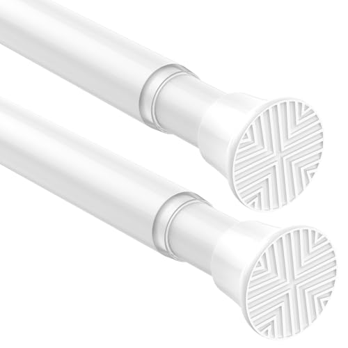 Image of MEXAU White Tension Curtain Rods18 to 36 In,Small Curtain Rods No Drilling | Short Tension Rod,Adjustable Spring Rod for Windows,Door,Closet,Kitchen,2 Pack,Spring Tension Curtain Rods Small