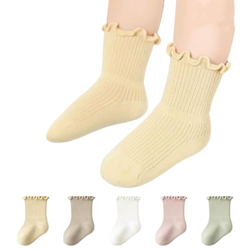 5 Pairs Toddler Socks Baby Crew Cotton Cuff Socks for Infant Girls Stocking Stuffer for Kids 0-36 Months