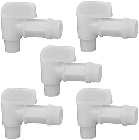 PowGrow Spigot Faucet Drum Faucet, White Flow 3/4 Plastic Faucet Spigot for 5, 6 Gallon Plastic Drums, Durable Polyethylene Material Barrel Faucet Replacement Spigot,1 Inch Thread Size, 5-Pack