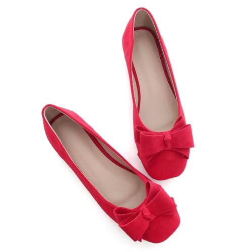 Hee grand Flats for Women Comfortable Wide Width Square Toe Flats Bowknot Dress Shoes Lightweight Slip-ons Loafers
