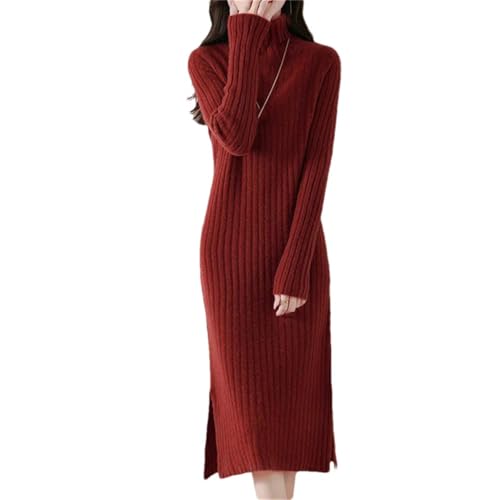 Women's Wool Knit Dress Turtleneck Sweater Long Sleeve Solid Color