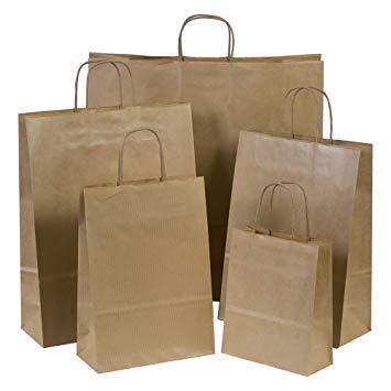 MARENT Pack of 50 Brown MIXED Kraft Paper Gift Bags with Twisted Handles Ideal for Gifts, Party, Shopping, Packaging, Wedding