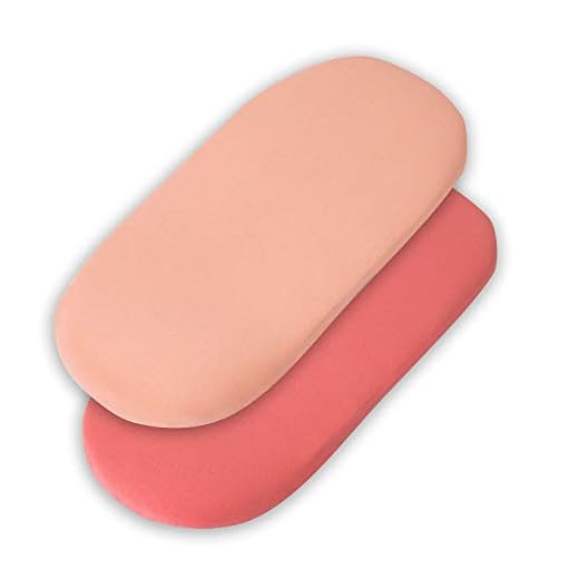 ClevaMama Drap-Housse Bébé Élastique pour Couffin et Poussette, 100% Jersey Coton, Linge de Nouveau-Né ou Nourrisson pour Nacelle - Lot de 2 Draps-Housses - Rose Corail, 33x72x9 cm