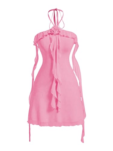Image of GORGLITTER Women's Halter Strapless Club Y2K Cocktail Birthday Mini Dress | Red Halter Dress, Club Outfits, Clubbing Dresses for Women, Going Out Dresses, Tea Party Mini Dress