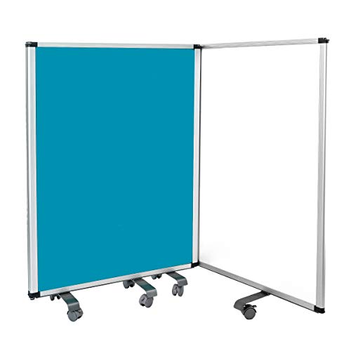 AdirOffice Double-Sided Whiteboard & Flannel Partition – 45”x32x - Mobile Writing and Display Room Dividers - Colorful Versatile Rolling Partition Perfect for Homes and Commercial Use (Blue)