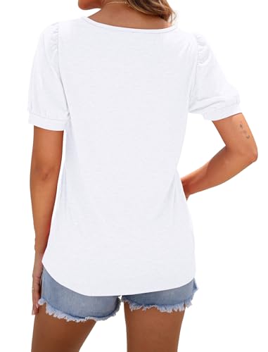WNEEDU Womens Summer Top Puff Short Sleeve Tunic Top Square Neck T-Shirts Dressy Pleated Shirts Loose Fit Clothes 2025 Trendy - Image 4