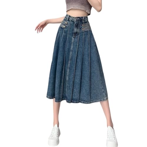 Summer Retro Pleated Denim Skirt, Fashionable and Aesthetic, high Waisted A-line Skirt, Harajuku Denim Skirt