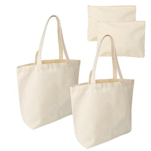 Btzthm 4 bolsas de tela en blanco para manualidades, 2 bolsas grandes de la compra de 45 x 35 x 10 cm, 2 bolsas de cosméticos con cremallera, sin estampado, para compras, viajes, uso diario, color | Ya disponible en tu tienda friki favorita! En mundofriki.es!