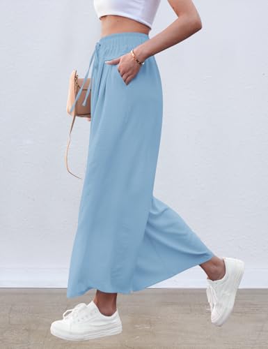 Image of ZJCT Wide Leg Palazzo Pants for Women Summer Beach Pants Flowy Loose Casual Lounge Pajama Yoga Pants with Pockets