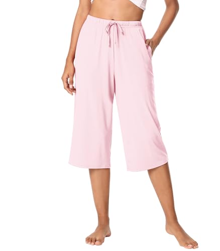 Image of WiWi Bamboo Viscose womens capri pants Wide Leg Pajama Super Soft Lounge knit Sleep shorts Cooling Pj Bottoms S-XXL