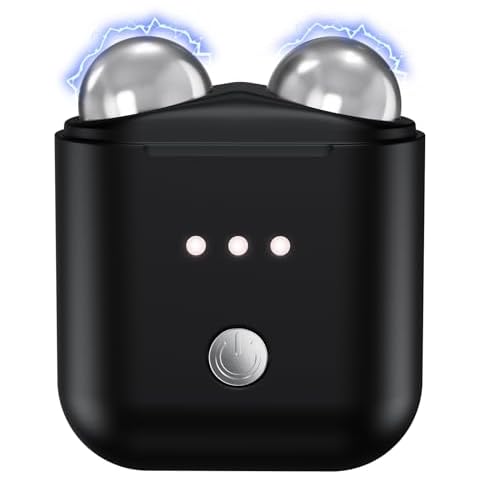 Mini Facial Firming Device, Face and Neck Skincare Device with Vibration Mode, Portable Facial Roller Massager Tool for Man and Woman, Black Cover