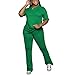 PINSV Womens Sets 2 Piece Outfits Casual Short Sleeve Top and Flare Pants Lounge Sets Tracksuit Green XXL