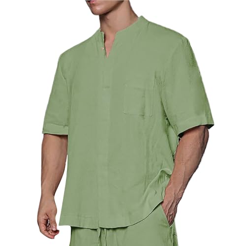 Cotton Linen Shirts for Men Casual V Neck Short Sleeve Henley Tops 2025 Summer Lightweight Gym Workout Athletic Tees