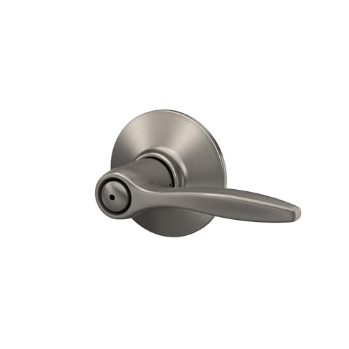 Image of Schlage F40 DEL 619 Delfayo Door Lever with Standard Trim, Bed & Bath Privacy Lock, Satin Nickel