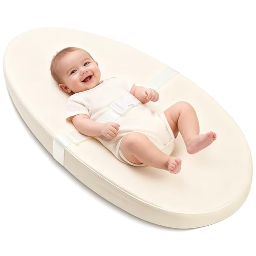 Image of Qalvyn Baby Changing Pad for Dresser, with Wipeable Waterproof PU Cover, Contoured Diaper Changing Pad with Non-Slip Safety Belt, Portable Lightweight Changing Mat with Cushioned Foam, Beige