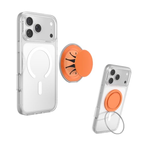 Image of PopSockets Low-Pro Grip for MagSafe, Thin Profile- Orange | Ultra-Slim Pocketable Phone Grip, Magnetic Mount, Flat, Thin, Slim Flat, Low, Profile, Orange