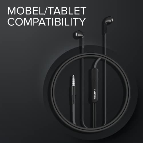 Image of TEMPT Zip X1 in Ear Wired Earphones with Mic, 3.5mm Audio Jack, Enhanced bass, 13.6mm Drivers for Stereo Audio, Clear-Sound Quality, Snug Fit, 1.2m Tangle- Free Cable, Phone /Tablet Compatible (Black)