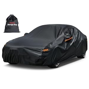 Kayme Car Cover Waterproof Breathable, Outdoor Full Cover Sun Rain Dust All Weather Protection with Zip and Cotton Lined, Fit Sedan (470 To 490cm) 3XL Black