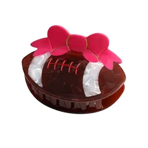 Personalized Acetate Soccer Girl Pink Bow Hair Claw Clip, Rugby Sport Accessory