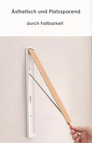 Klappbare Kleiderstange Wandmontage Aluminium – Ausziehbare Garderobe Kleiderhaken, Platzsparend, Modernes Design in Walnuss-Optik oder Buche-Optik (Weiß)