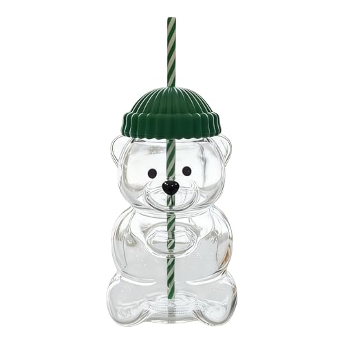 Genérico Taza con Pajita de Oso 2025,Taza de Paja de Oso, Cristalería Transparente,con Tapa y Pajita,para Café, Batidos, Cócteles de Cerveza, Vasos Apto para Microondas para Bar en Casa