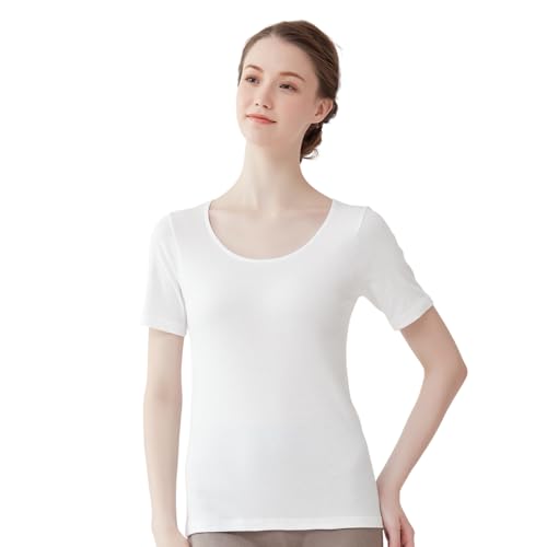 [グンゼ] theGUNZE 半袖 あったかインナー 綿100％ 日本製 保湿 裏起毛 冬 保温 防寒 レディース CK4550 LL ホワイトのサムネイル