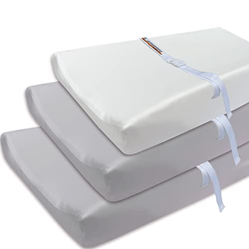 Image of AMROSE 3 Pack Easy Care Changing Pad Covers, Ultra Soft Microfiber Diaper Change Table Sheets for Baby Boys and Girls, White & Gray & Gray
