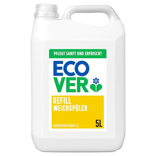 Ecover Weichspüler Nachfüllpack, für zart duftende und weiche Wäsche, Gardenie- und Vanilleduft, 1 x 5L