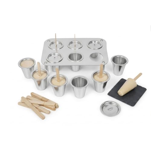 Image of IMN Aluminum Kulfi Moulds with Stand Set of 6 - Reusable Popsicle Maker, Traditional Cone Shape Kulfi Sancha, Metal Ice Cream Moulds for Home, 6cm Height, 330g Heavy Duty Ideal Summer Gift (Silver)