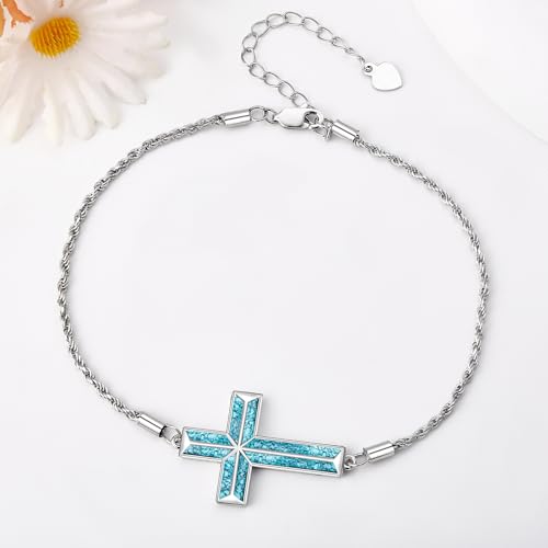 Cross Bracelet 925 Sterling Silver Turquoise Faith Religion Jesus Bracelet Jewelry For Women Christian4