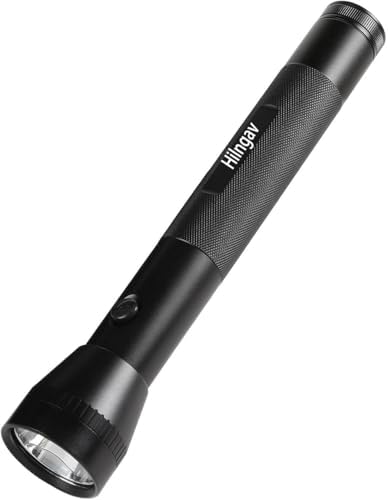 Heavy Duty 3-Cell D Battery LED Big Flashlights, Single Mode, Aluminum Alloy Torch, Rugged Metal Large Flashlight for Outdoor Adventures and Home Emergency Power Outages (1 Pack)