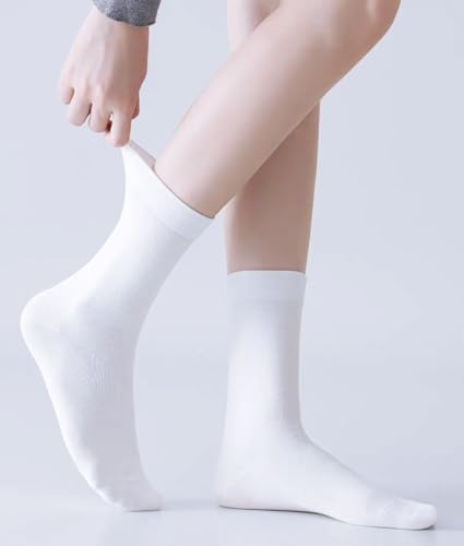 Women's Loose Calf Cotton Crew Socks Long Seamless Breathable All-Season Socks, White4