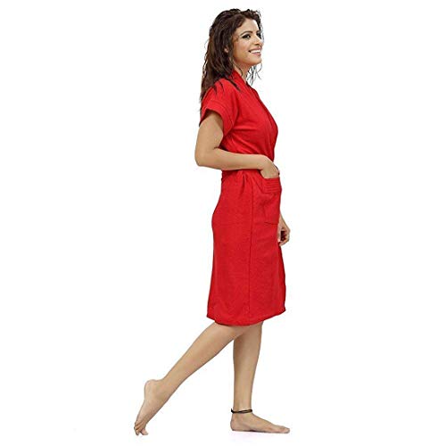 Image of bathrobes terry cotton free size bathrobe for women, bathsuit fit up to 42 inches chest size ladies - Love Red bathrobe