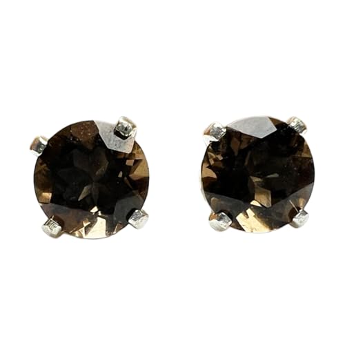 Puces d'oreilles quartz fumé naturel argent, le cadeau minimaliste