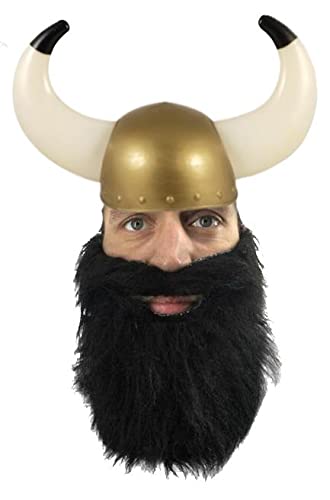 The Dragons Den Adults Medieval Norse Warrior Viking Horned Hat & Beard Historical Fancy Dress [Black]