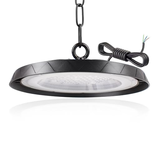 JINABLOSSY 100W UFO LED Lámpara de Alta Bahía, 6500K BlancaFría LED UFO High Bay Lumière,10000LM IP65 Impermeable Campana Industrial lampara techo para Fábricas, Aeropuerto, Patio, Garaje,Taller
