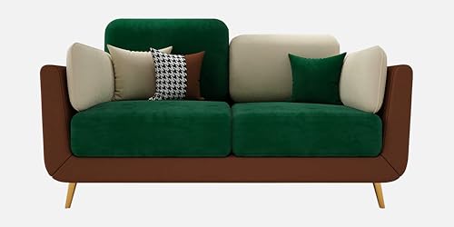Image of Black Wood Modern Montez Luxurious Velvet 2 Seater Sofa for Bedroom, Living Room, Dining Room, Drawing Room, Home Office in Bug Resistant Wood (Green & Beige, 2 Seater)