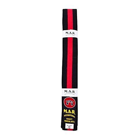 MAR INTERNATIONAL Black & Red Stripe Belt -Martial Arts Karate/Judo/Taewondo/Jujitsu Striped Grading/Ranking Belts - Polycotton Fabric, (250-320cm) Cover