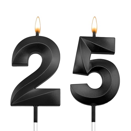 25 Candles for Cake 25 Birthday Candles Balck 52 Candles Happy 25th Birthday Decorations for Women 25 Birthday Decorations for Men Happy 25th Birthday Cake Topper Twenty Five Cake Topper