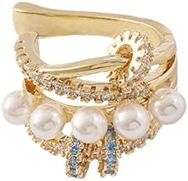 Korean Cuff Geometric Multi-Row Earring for Women Teen Girls - Copper, Gold Color, Cubic Zirconia, Simulated Pearl, Safe for Sensitive Ears, Lightweight, IKIKATA 2022 K-pop K-drama Fashion Minimalist Trend Female Gift & Jewelry, Sold As Single